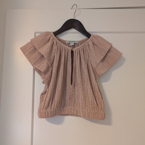 Sabrina Musayev blush ruffled crop top with peep front - Picture 1 of 4